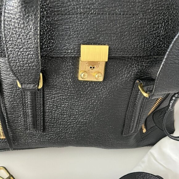 PHILIP LIM 3.1 - BLACK BOVIN LEATHER SATCHEL PASHILI BAG WITH SHOULDER STRAP - Picture 4 of 7